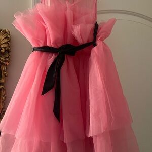 Pink Tulle Dress with Black Ribbon